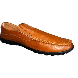 FASHION Men’s Leather Slip-On Loafers | Classic Comfort, tan, Size: 10.5 (EU 44)